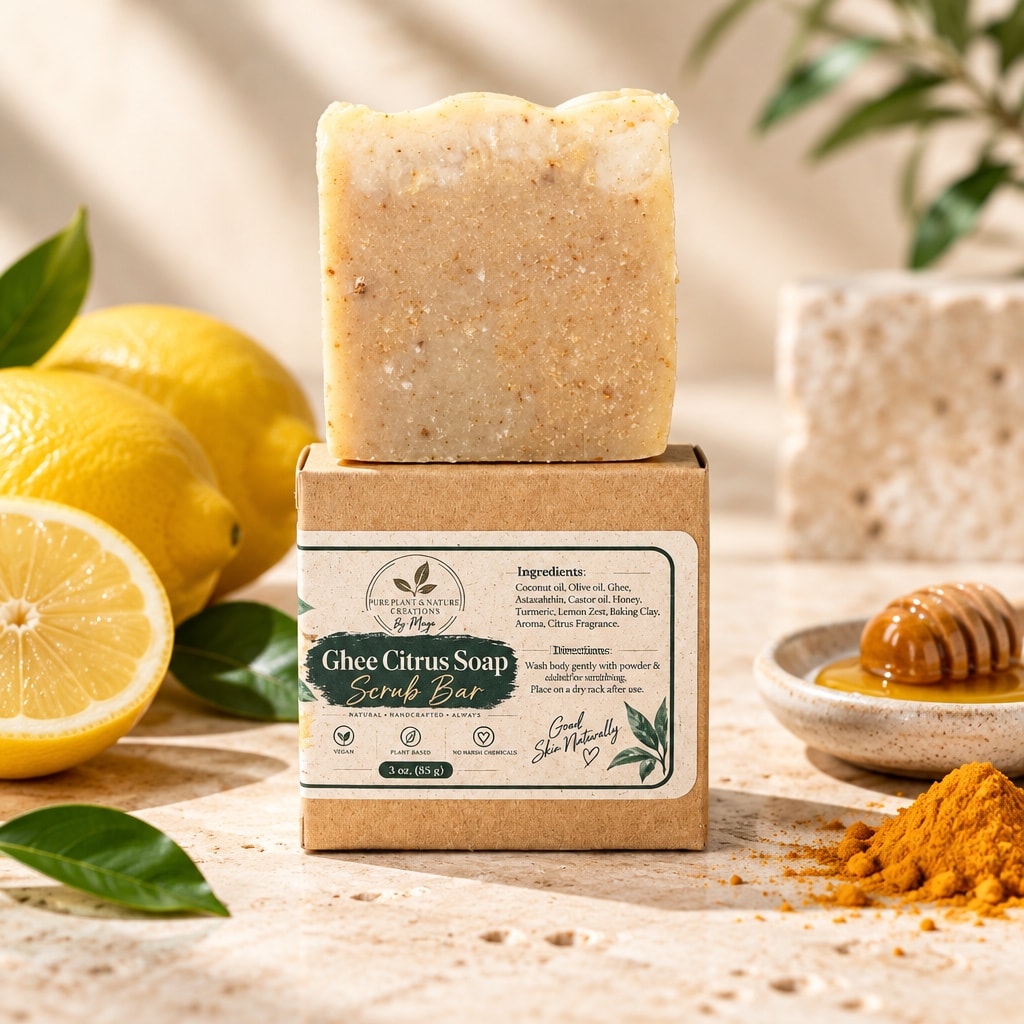 Glass jar of herbal sugar body scrub with a wooden spoon